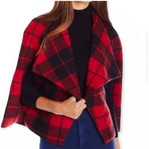 JACK BB Dakota Plaid Tartan Wool blend Cape Rare S 6 Holiday Red Black